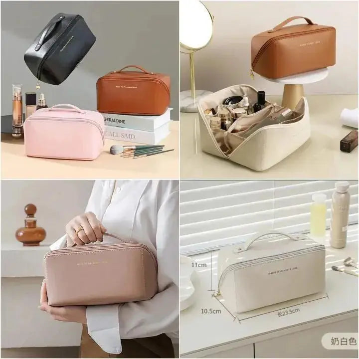 Portable makeup pouch organizer for storing cosmetics, makeup brushes, lipstick, and beauty essentials