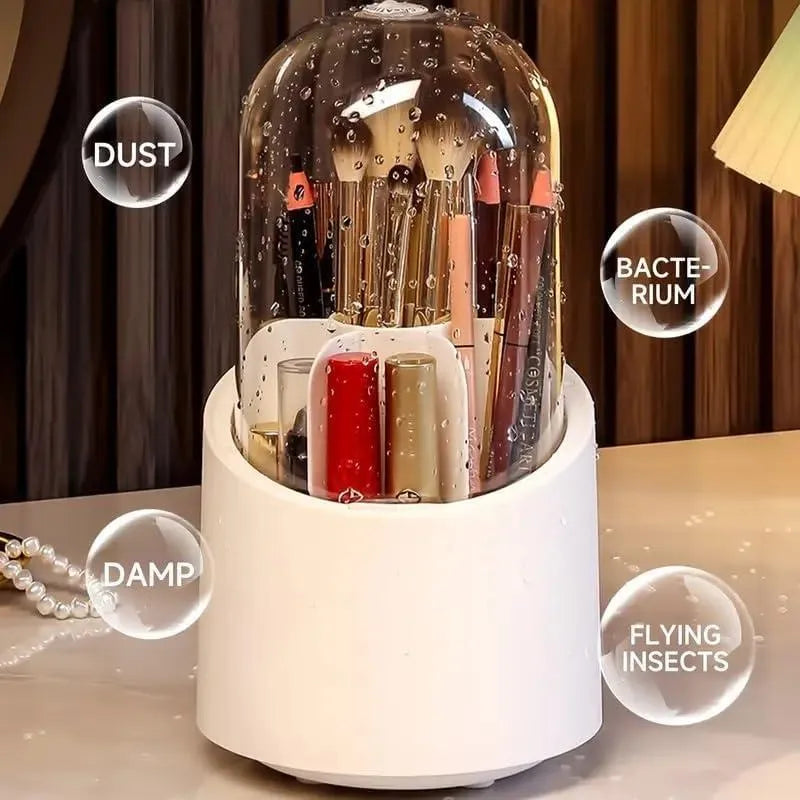 Alt Text:

Makeup Brush Organizer with Dustproof Cover for Hygienic Cosmetic Brush Storage and Protection from Dust and Bacteria