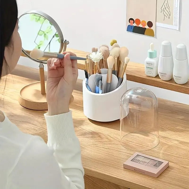 Alt Text:

Makeup Brush Organizer with Dustproof Cover for Hygienic Cosmetic Brush Storage and Protection from Dust and Bacteria