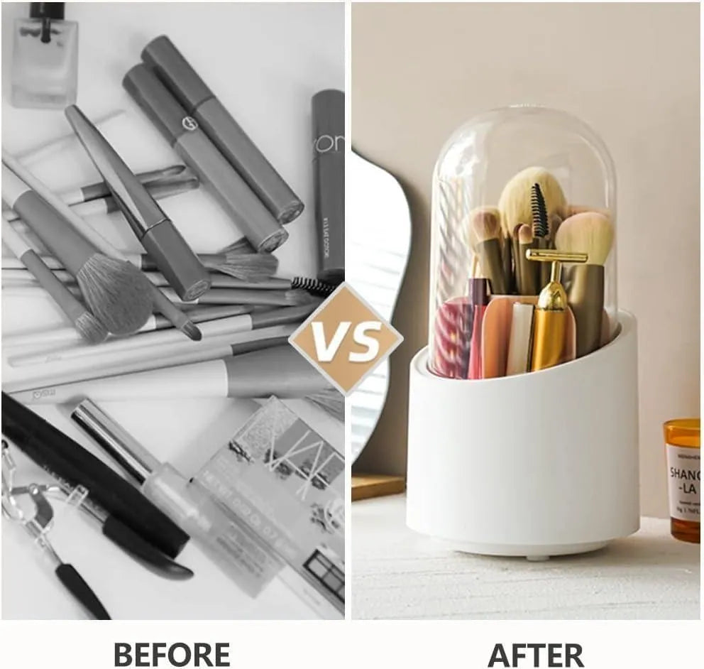 Alt Text:

Makeup Brush Organizer with Dustproof Cover for Hygienic Cosmetic Brush Storage and Protection from Dust and Bacteria