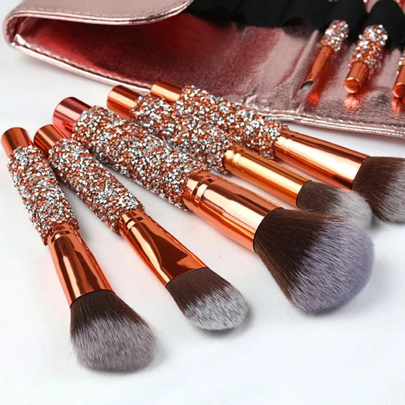 10Pcs Luxury Makeup Brush Set – Diamond Rivet Handle