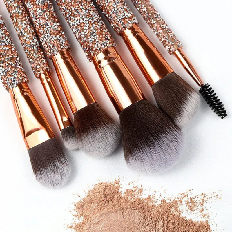 10Pcs Luxury Makeup Brush Set – Diamond Rivet Handle